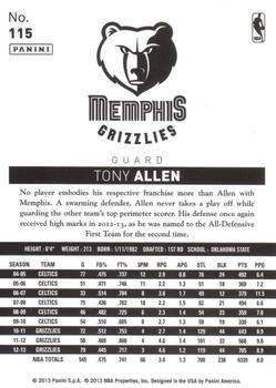 2013-14 Panini NBA (International) #115 Tony Allen Back