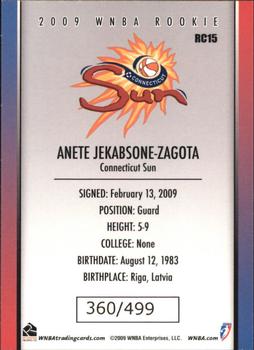 2009 Rittenhouse WNBA Series 2 #RC15 Anete Jekabsone-Zogota Back