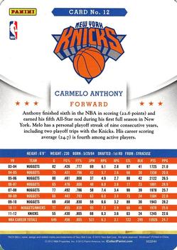 2012-13 Hoops Taco Bell #12 Carmelo Anthony Back