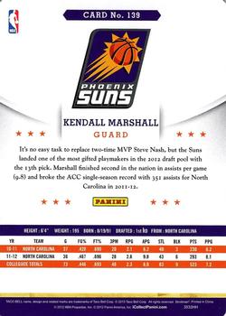 2012-13 Hoops Taco Bell #139 Kendall Marshall Back