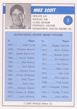 1988-89 Kentucky Wildcats Big Blue Awards - Perforated #3 Mike Scott Back