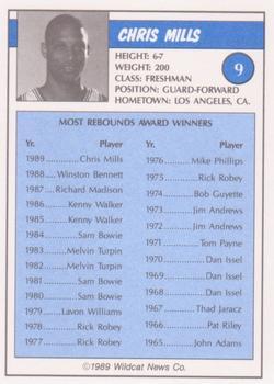 1988-89 Kentucky Wildcats Big Blue Awards - Perforated #9 Chris Mills Back