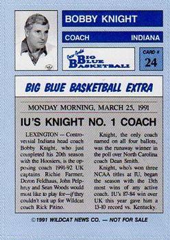 1990-91 Kentucky Wildcats Big Blue Magazine Dream Team/Award Winners - Perforated #24 Bobby Knight Back
