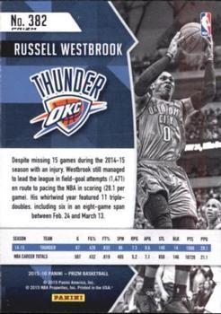 2015-16 Panini Prizm - Green Prizms #382 Russell Westbrook Back