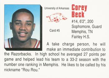 1992-93 Arkansas Razorbacks #5 Corey Beck Back