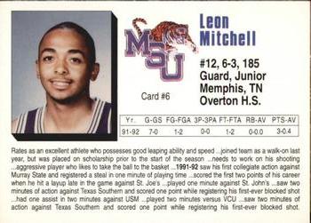 1992-93 Memphis State Tigers #6 Leon Mitchell Back