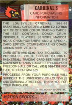 1992-93 Louisville Cardinals #1 Denny Crum Back