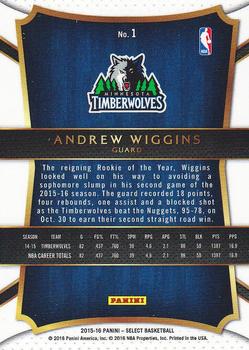 2015-16 Panini Select #1 Andrew Wiggins Back