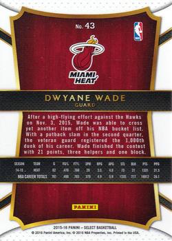 2015-16 Panini Select #43 Dwyane Wade Back