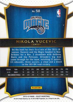 2015-16 Panini Select #58 Nikola Vucevic Back