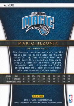 2015-16 Panini Select #230 Mario Hezonja Back