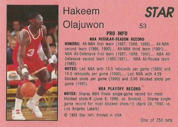 1993 Star Platinum #53 Hakeem Olajuwon Back