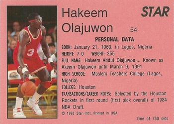 1993 Star Platinum #54 Hakeem Olajuwon Back