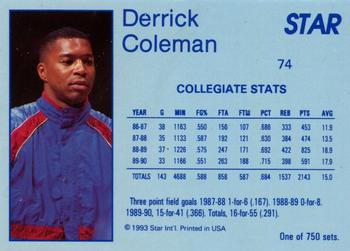 1993 Star Platinum #74 Derrick Coleman Back