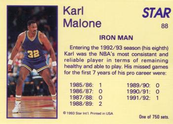 1993 Star Platinum #88 Karl Malone Back