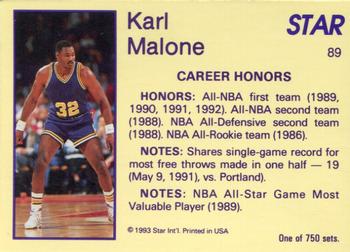 1993 Star Platinum #89 Karl Malone Back
