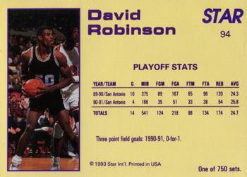 1992-93 Star Court Kings #94 David Robinson Back