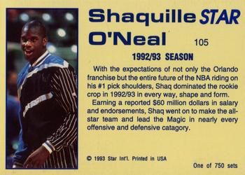 1992-93 Star Court Kings #105 Shaquille O'Neal Back