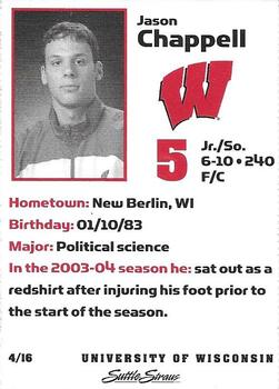 2004-05 UW Health Wisconsin Badgers #4 Jason Chappell Back