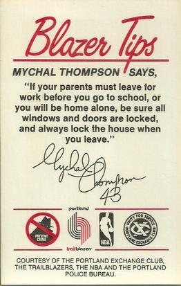 1983-84 Portland Trail Blazers Police #NNO Mychal Thompson Back