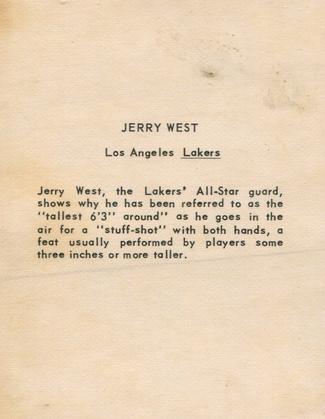 1963-64 Kahn's #NNO Jerry West Back