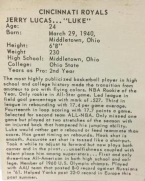 1964-65 Kahn's #NNOa Jerry Lucas Back
