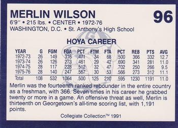 1991 Collegiate Collection Georgetown Hoyas #96 Merlin Wilson Back