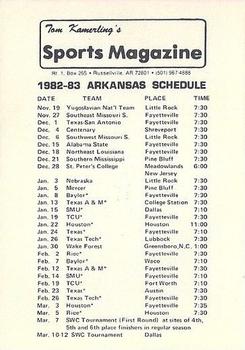1982-83 Arkansas Razorbacks Schedules #NNO Eric Poerschke Back