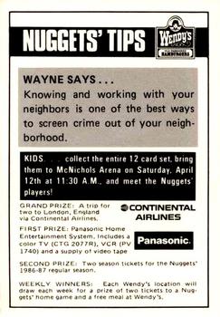 1985-86 Denver Nuggets Police #6 Wayne Cooper Back