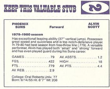 1980-81 Pepsi Phoenix Suns #2 Alvin Scott Back