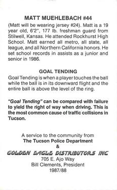 1987-88 Arizona Wildcats Police #NNO Matt Muehlebach Back