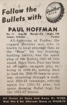 1954-55 Gunther Beer Baltimore Bullets #NNO Paul Hoffman Back