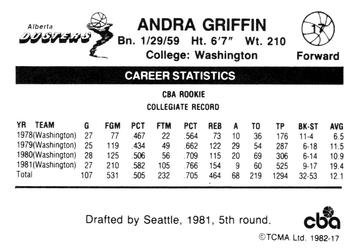 1981-82 TCMA CBA #17 Andra Griffin Back