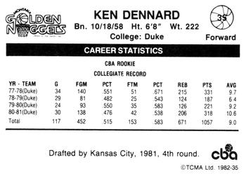 1981-82 TCMA CBA #35 Ken Dennard Back