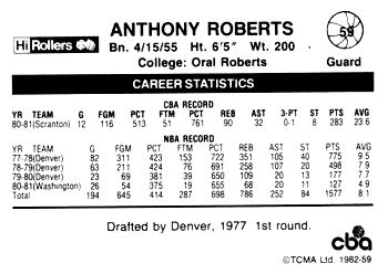 1981-82 TCMA CBA #59 Anthony Roberts Back