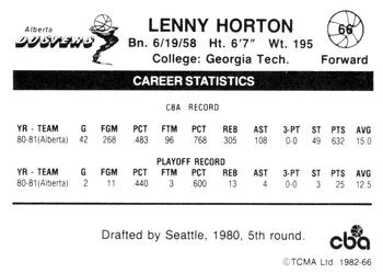 1981-82 TCMA CBA #66 Lenny Horton Back