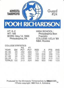 1989-90 Burger King Minnesota Timberwolves #NNO Pooh Richardson Back