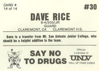 1989-90 Hall of Fame Cards UNLV Runnin' Rebels Police #14 Dave Rice Back