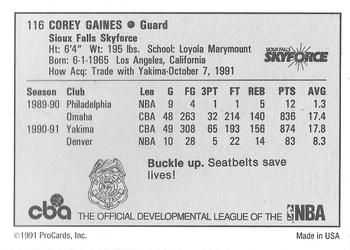 1991-92 ProCards CBA #116 Corey Gaines Back