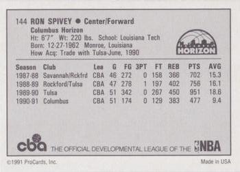 1991-92 ProCards CBA #144 Ron Spivey Back