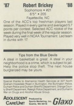 1987-88 Duke Blue Devils #NNO Robert Brickey Back