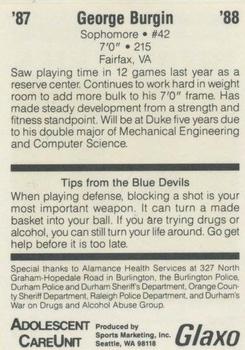 1987-88 Duke Blue Devils #NNO George Burgin Back