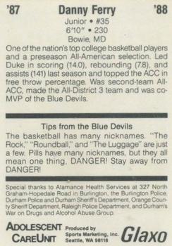 1987-88 Duke Blue Devils #NNO Danny Ferry Back