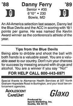 1988-89 Duke Blue Devils #NNO Danny Ferry Back