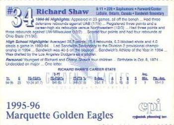 1995-96 Marquette Golden Eagles CPI #NNO Richard Shaw Back