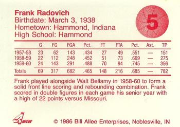 1986-87 Bank One Indiana Hoosiers All-Time Greats of IU Basketball (Series I) #5 Frank Radovich Back