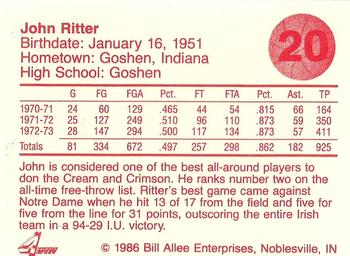 1986-87 Bank One Indiana Hoosiers All-Time Greats of IU Basketball (Series I) #20 John Ritter Back