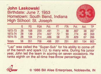 1986-87 Bank One Indiana Hoosiers All-Time Greats of IU Basketball (Series I) #33 John Laskowski Back