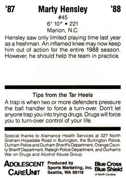 1987-88 North Carolina Tar Heels Police #NNO Marty Hensley Back
