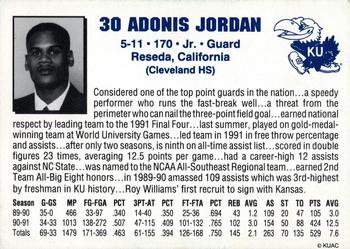 1991-92 Kansas Jayhawks #NNO Adonis Jordan Back